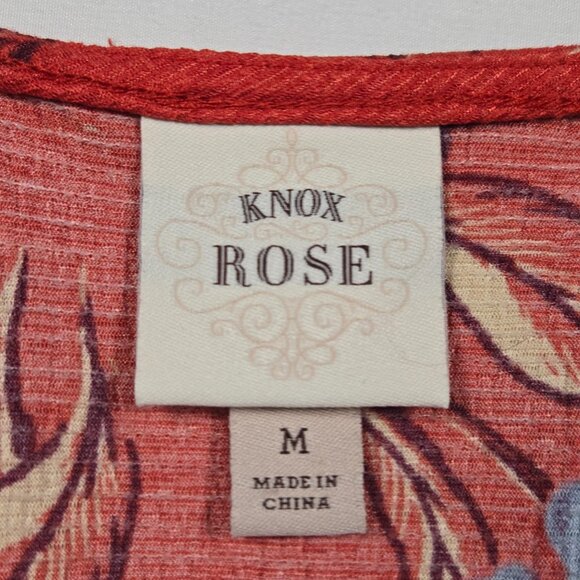 Knox Rose Red Floral Tassel Boho Smocked Sleeveless Blouse Women’s M Cottagecore - Picture 7 of 12
